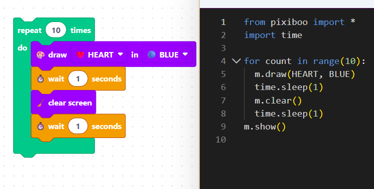 Blokkeneditor naast Python-code