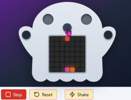 Pixiboo-emulator met een ledpatroon op het scherm